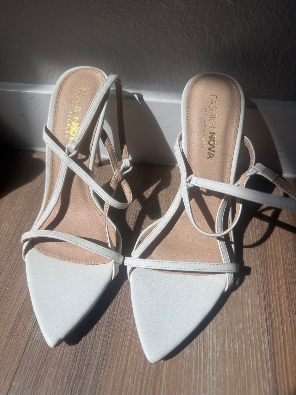 Fashion Nova White Strappy Pointed Heels